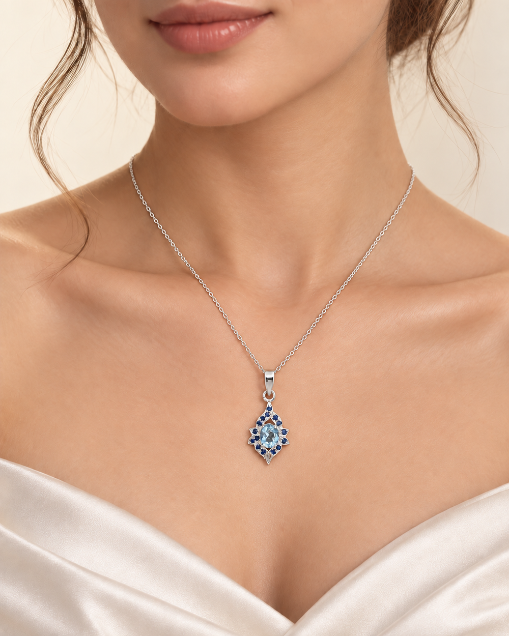 Imperial Blue Topaz Pendant & Blue Sapphire Necklace