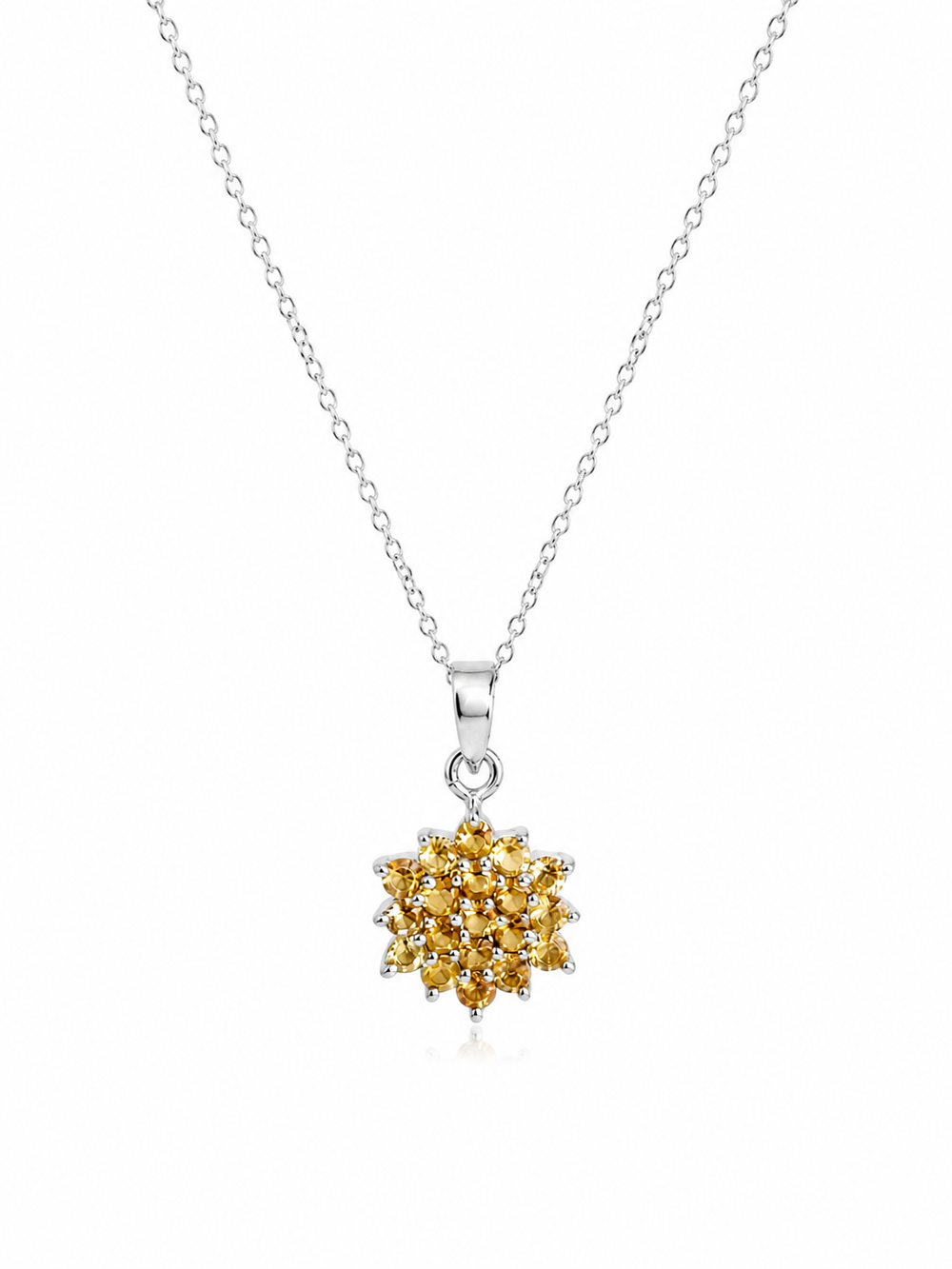Citrine Starburst Necklace in pure 925 silver set with natural citrines
