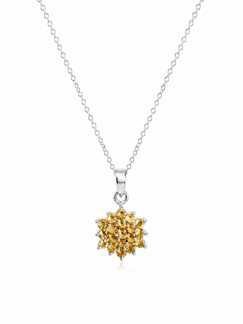 Citrine Starburst Necklace in pure 925 silver set with natural citrines